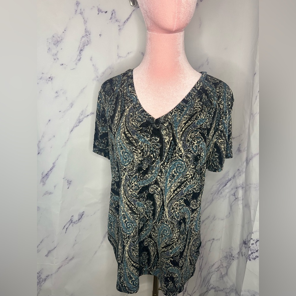 White stag multicolored textured short sleeve shirt Sz L